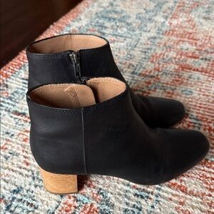 Madewell Black Leather Ankle Booties with Tan Heel